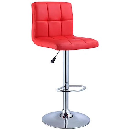 Red Quilted Faux Leather Bar Stool with Adjustable Chrome Base